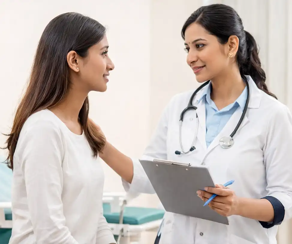 Girl consulting with doctor in clinic