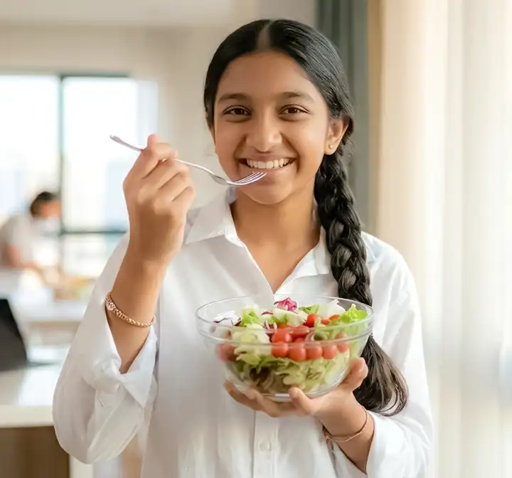 Girl eating healthy food