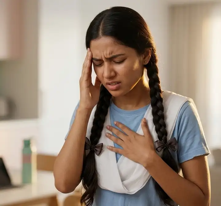 Girl showing anemia symptoms