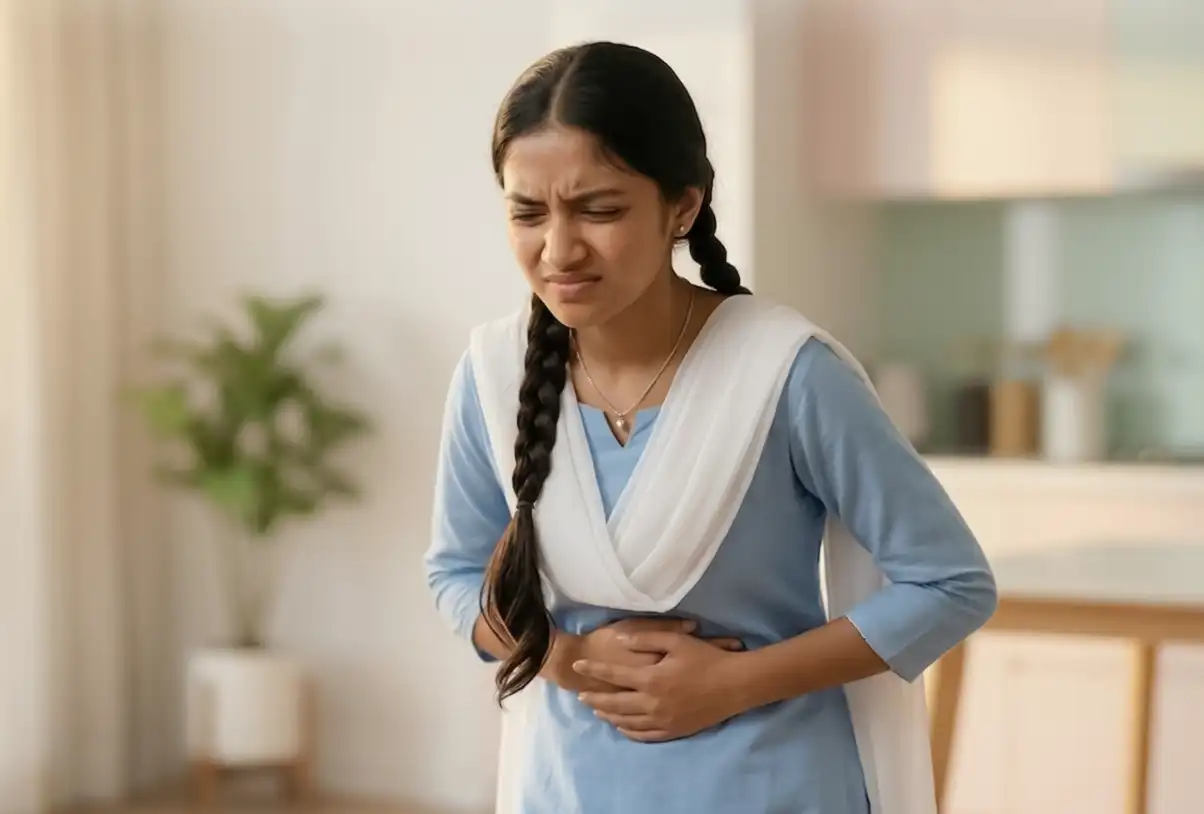 Girl pressuring her stomach